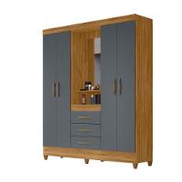 Guarda Roupa Casal 4 Portas Com Espelho 3 Gavetas Capri - Freijo / Cinza Freijo / Cinza