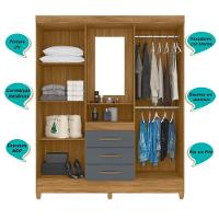 Guarda Roupa Casal 4 Portas Com Espelho 3 Gavetas Capri - Freijo / Cinza Freijo / Cinza - 6