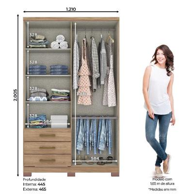 Guarda Roupa 4 Portas 3 Gavetas Caju Henn Jequitibá Brilho