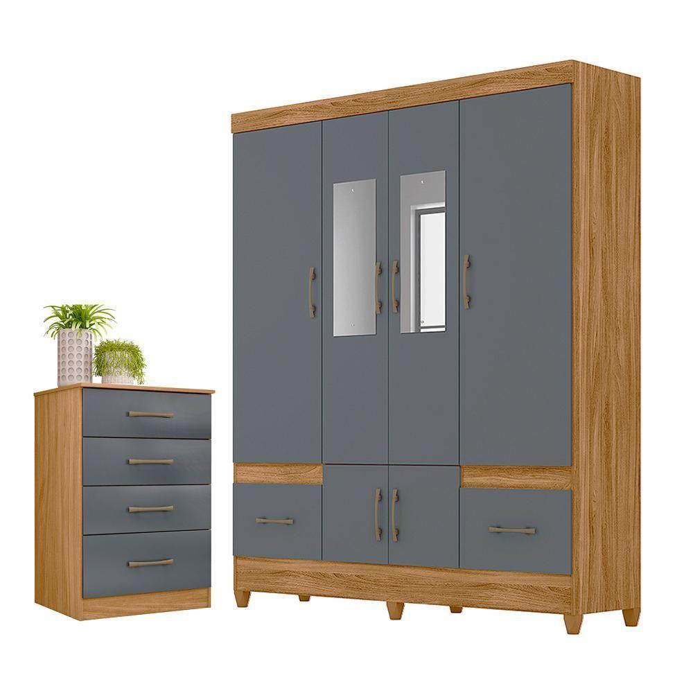 Conjunto Guarda Roupa Com Espelho E Cômoda Gokyo Freijó Cinza - 1