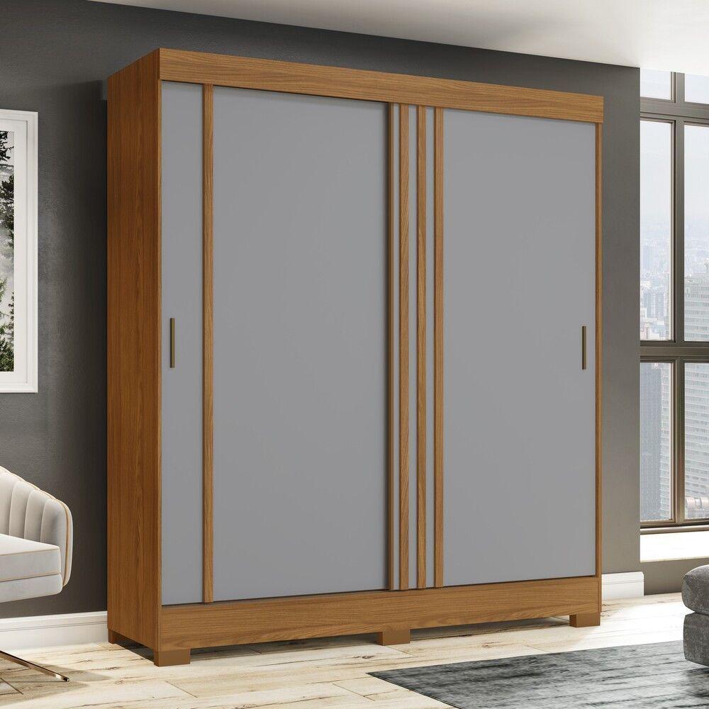 Guarda Roupa Casal 2 Portas 2 Gavetas B353 Briz Nature Com Off White Ou Nature Com Cinza - 3