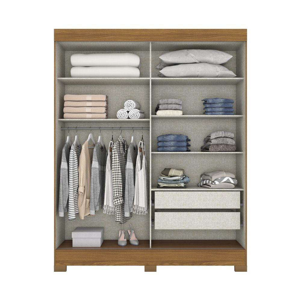 Guarda Roupa Casal 2 Portas 2 Gavetas B353 Briz Nature Com Off White Ou Nature Com Cinza - 4