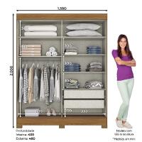 Guarda Roupa Casal 2 Portas 2 Gavetas B353 Briz Nature Com Off White Ou Nature Com Cinza - 6