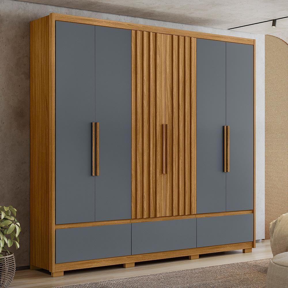 Guarda Roupa Casal 6 Portas 3 Gavetas Amazonas - Freijó / Cinza Freijó / Cinza - 1