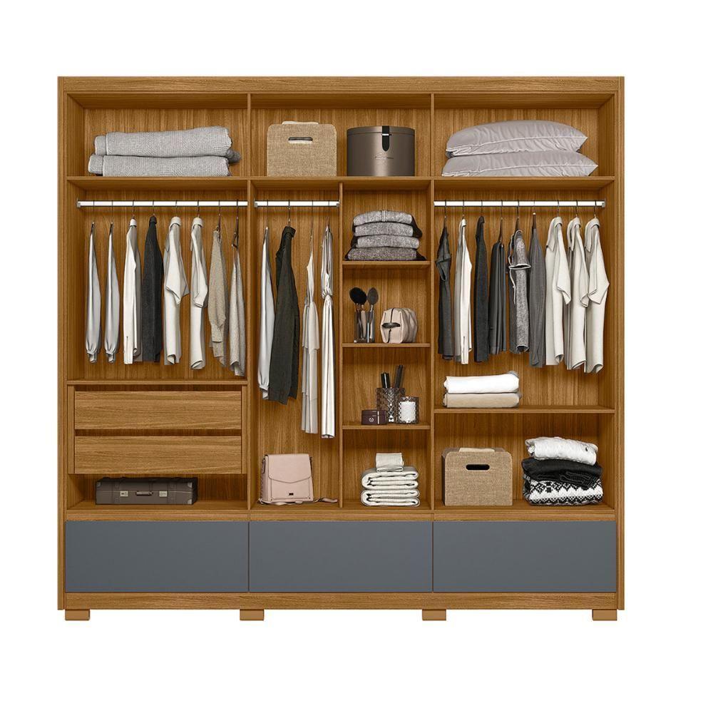 Guarda Roupa Casal 6 Portas 3 Gavetas Amazonas - Freijó / Cinza Freijó / Cinza - 2