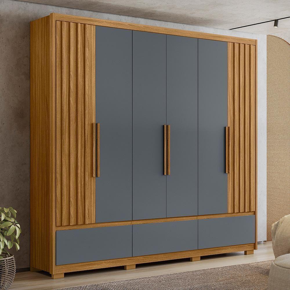 Guarda Roupa Casal 6 Portas 3 Gavetas Amazonas - Freijó / Cinza Freijó / Cinza - 7