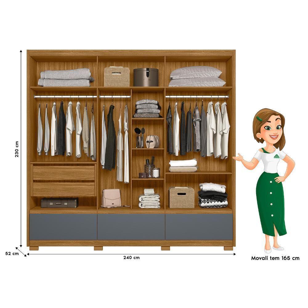 Guarda Roupa Casal 6 Portas 3 Gavetas Amazonas - Freijó / Cinza Freijó / Cinza - 8