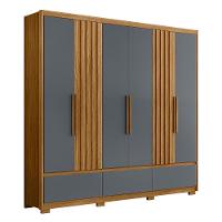 Guarda Roupa Casal 6 Portas 3 Gavetas Amazonas - Freijó / Cinza Freijó / Cinza - 6