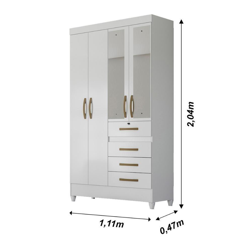 Guarda Roupa Solteiro 4 Portas Com Espelho 4 Gavetas Branco / Rosa / Azul / Lilas Flex Sobral - 7