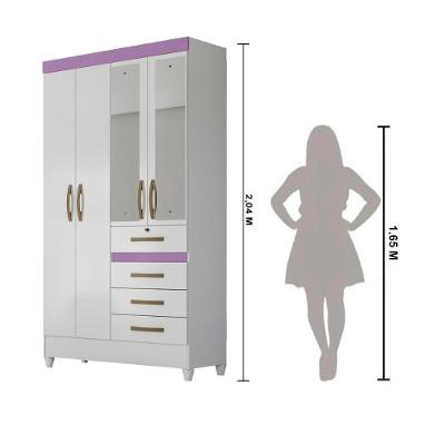 Guarda Roupa Solteiro Sobral 4 Portas de Bater 4 Gavetas Branco - Rosa - Azul - Lilas