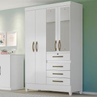 Guarda Roupa Solteiro 4 Portas Com Espelho 4 Gavetas Branco / Rosa / Azul / Lilas Flex Sobral - 1
