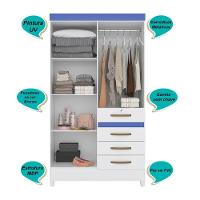 Guarda Roupa Solteiro 4 Portas Com Espelho 4 Gavetas Branco / Rosa / Azul / Lilas Flex Sobral - 3