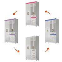 Guarda Roupa Solteiro 4 Portas Com Espelho 4 Gavetas Branco / Rosa / Azul / Lilas Flex Sobral - 9