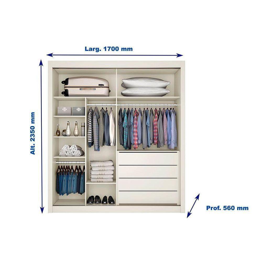 Guarda Roupa Casal 2 Portas de Correr e 4 Gavetas Zurique Off White - Europa - 3