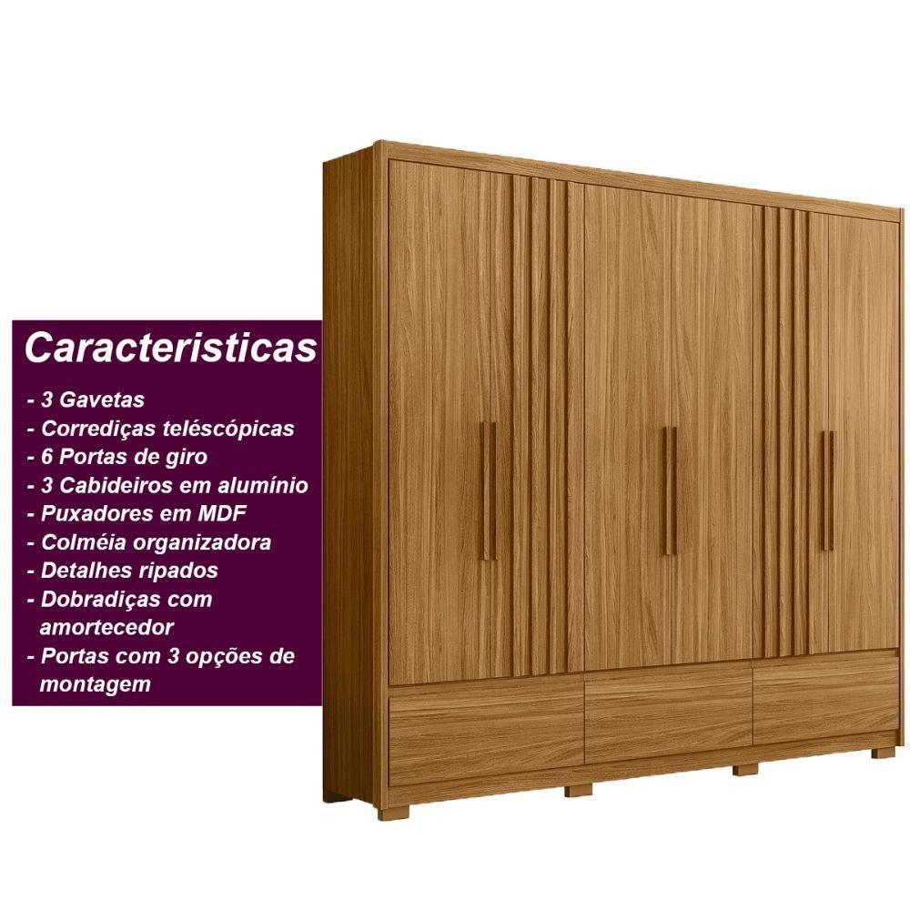 Guarda Roupa Casal 6 Portas 3 Gavetas Amazonas - Freijó Freijó - 6