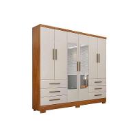 Guarda Roupa Casal 4 Portas e 6 Gavetas c/Espelho e Pés Encant Freijó/FendiOff - Novo Horizonte - 1