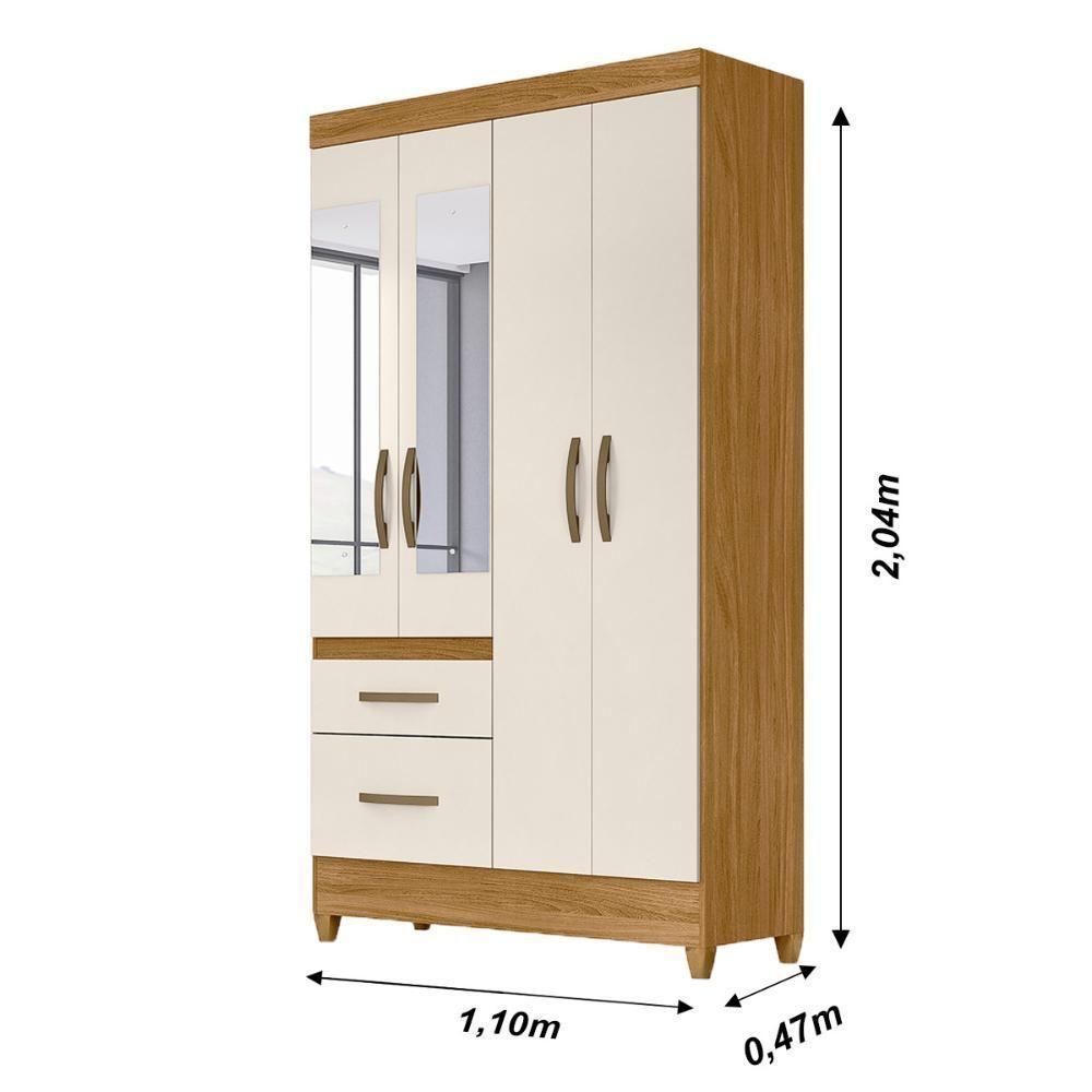 Guarda Roupa Solteiro 4 Portas Com Espelho 2 Gavetas Madri - Freijó / Off White Freijó / Off White - 2