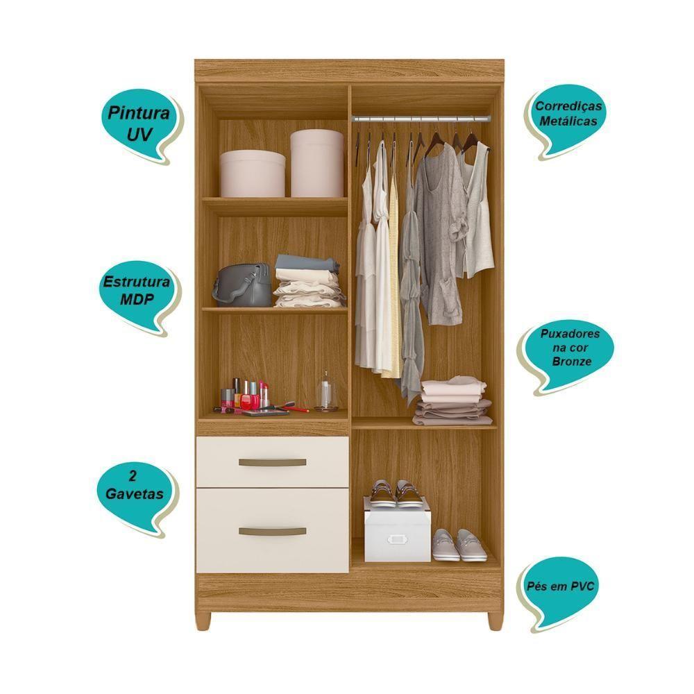 Guarda Roupa Solteiro 4 Portas Com Espelho 2 Gavetas Madri - Freijó / Off White Freijó / Off White - 3