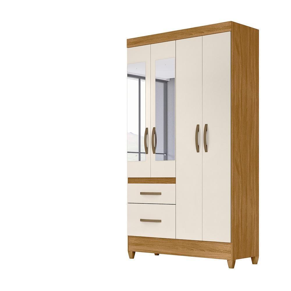 Guarda Roupa Solteiro 4 Portas Com Espelho 2 Gavetas Madri - Freijó / Off White Freijó / Off White - 4