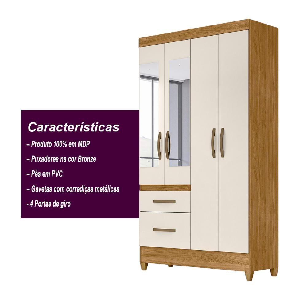 Guarda Roupa Solteiro 4 Portas Com Espelho 2 Gavetas Madri - Freijó / Off White Freijó / Off White - 6