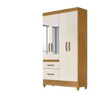 Guarda Roupa Solteiro 4 Portas Com Espelho 2 Gavetas Madri - Freijó / Off White Freijó / Off White