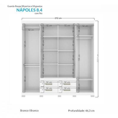 Guarda Roupa Casal Napoles 8 Portas 4 Gavetas Branco Com Espelho Santos Andirá Branco