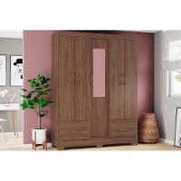 Guarda Roupa Solteiro 5 Portas e 2 Gavetas c/ Espelho Briz B60 Castanho - Henn - 1