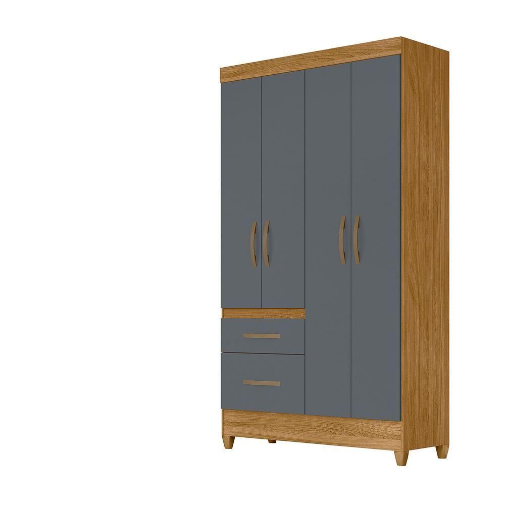 Guarda Roupa Solteiro 4 Portas 2 Gavetas Madri - Freijo / Cinza Freijo / Cinza - 2