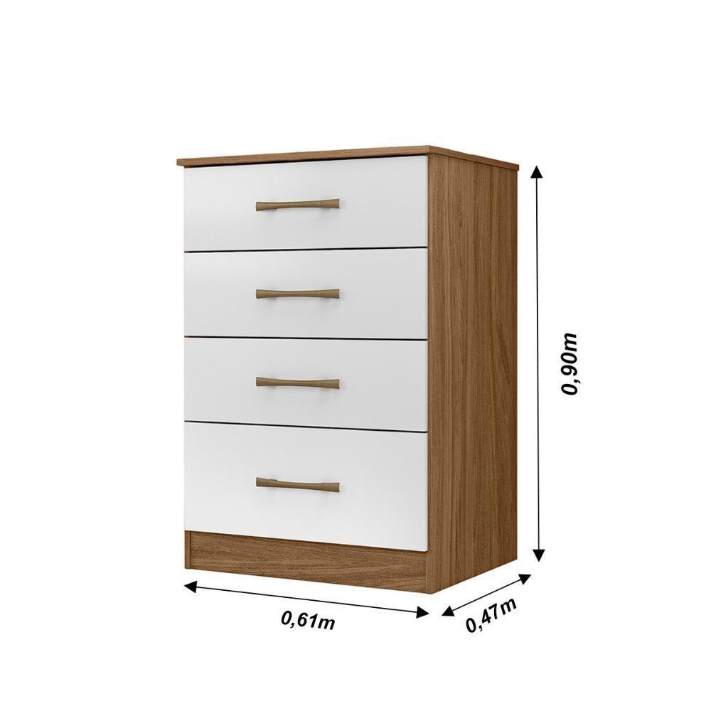 Kit Guarda Roupa Casal Com Espelho Ms 912 + Cômoda Ms 913 Moval - Naturale / Branco - 3