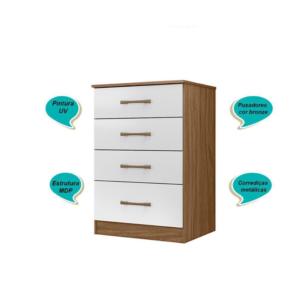 Kit Guarda Roupa Casal Com Espelho Ms 912 + Cômoda Ms 913 Moval - Naturale / Branco - 7