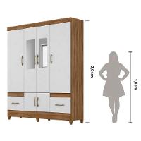 Kit Guarda Roupa Casal Com Espelho Ms 912 + Cômoda Ms 913 Moval - Naturale / Branco - 2