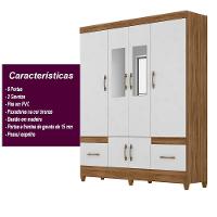Kit Guarda Roupa Casal Com Espelho Ms 912 + Cômoda Ms 913 Moval - Naturale / Branco - 8