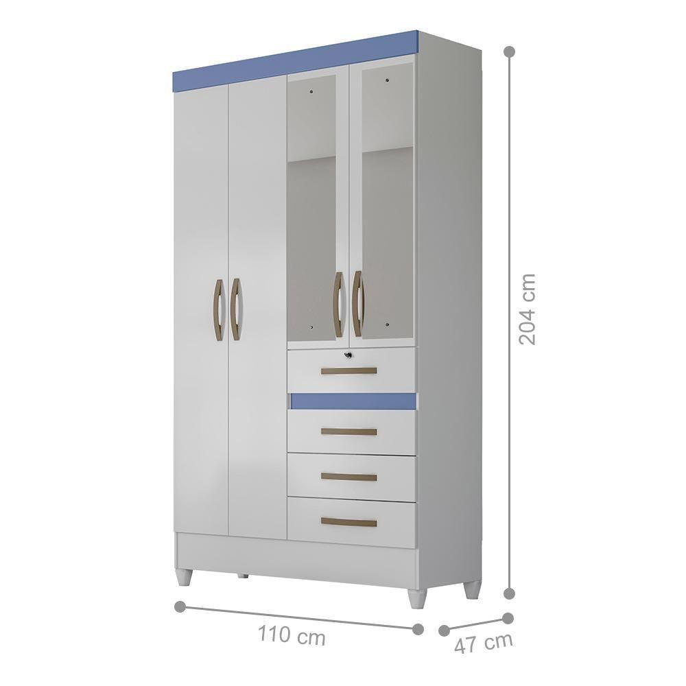 Conjunto Guarda Roupa Com Espelho E Cômoda Seicheles Branco Rosa Azul Lilás - 6