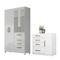 Conjunto Guarda Roupa Com Espelho E Cômoda Seicheles Branco Rosa Azul Lilás - 1