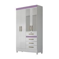 Conjunto Guarda Roupa Com Espelho E Cômoda Seicheles Branco Rosa Azul Lilás - 5