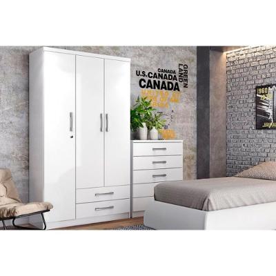 Guarda Roupa Solteiro Açaí DA133 3 Portas de Bater 2 Gavetas Branco-Rosa Henn