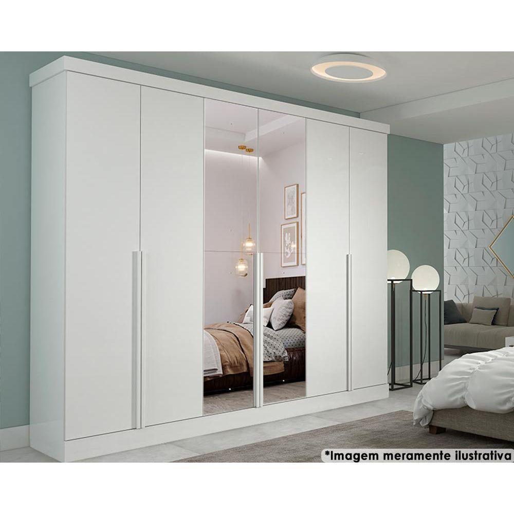 Guarda Roupa Casal 6 Portas e 6 Gavetas c/ Espelho Guarapari Branco - Panan - 1