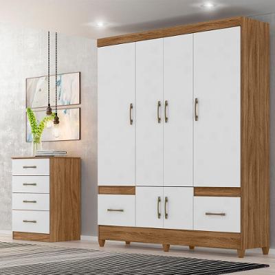 Kit Guarda Roupa Casal Ms 912 com 6 Portas 4 Gavetas em MDP Naturale e Branco + Cômoda Ms 913