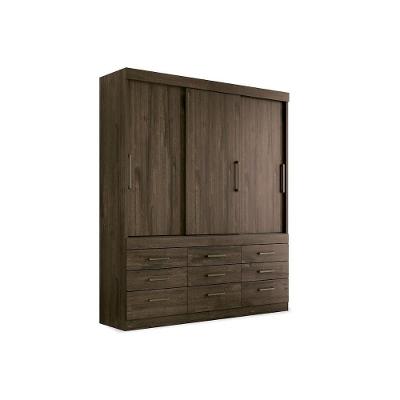 Guarda Roupa Casal 3 Portas de Correr e 9 Gavetas Click 3.9 Ébano - Santos Andirá