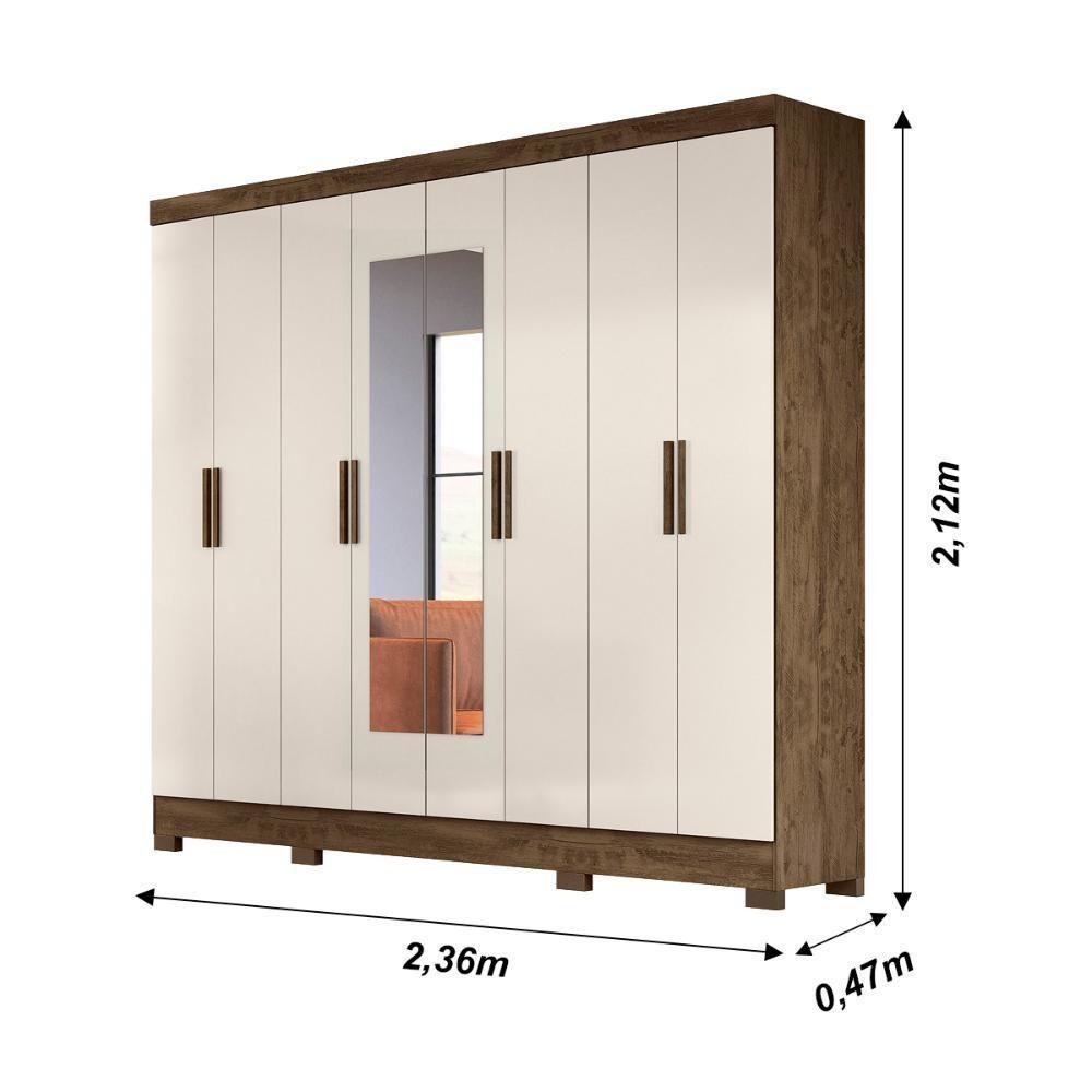 Guarda Roupa Casal Com 8 Portas Com Espelho 4 Gavetas Castanho Wood / Baunilha Diplomata - Moval - 4
