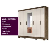 Guarda Roupa Casal Com 8 Portas Com Espelho 4 Gavetas Castanho Wood / Baunilha Diplomata - Moval - 2