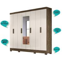 Guarda Roupa Casal Com 8 Portas Com Espelho 4 Gavetas Castanho Wood / Baunilha Diplomata - Moval - 3