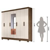 Guarda Roupa Casal Com 8 Portas Com Espelho 4 Gavetas Castanho Wood / Baunilha Diplomata - Moval - 5