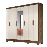 Guarda Roupa Casal Com 8 Portas Com Espelho 4 Gavetas Castanho Wood / Baunilha Diplomata - Moval - 6