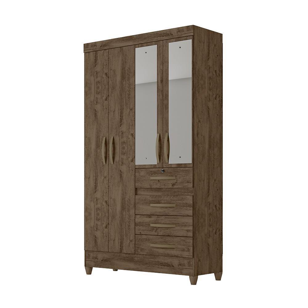 Conjunto Guarda Roupa Com Espelho E Cômoda Seicheles Castanho Wood - 3