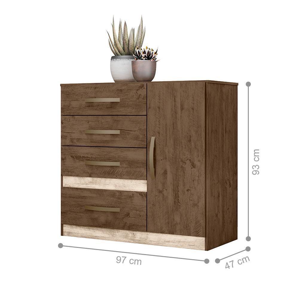 Conjunto Guarda Roupa Com Espelho E Cômoda Seicheles Castanho Wood - 4