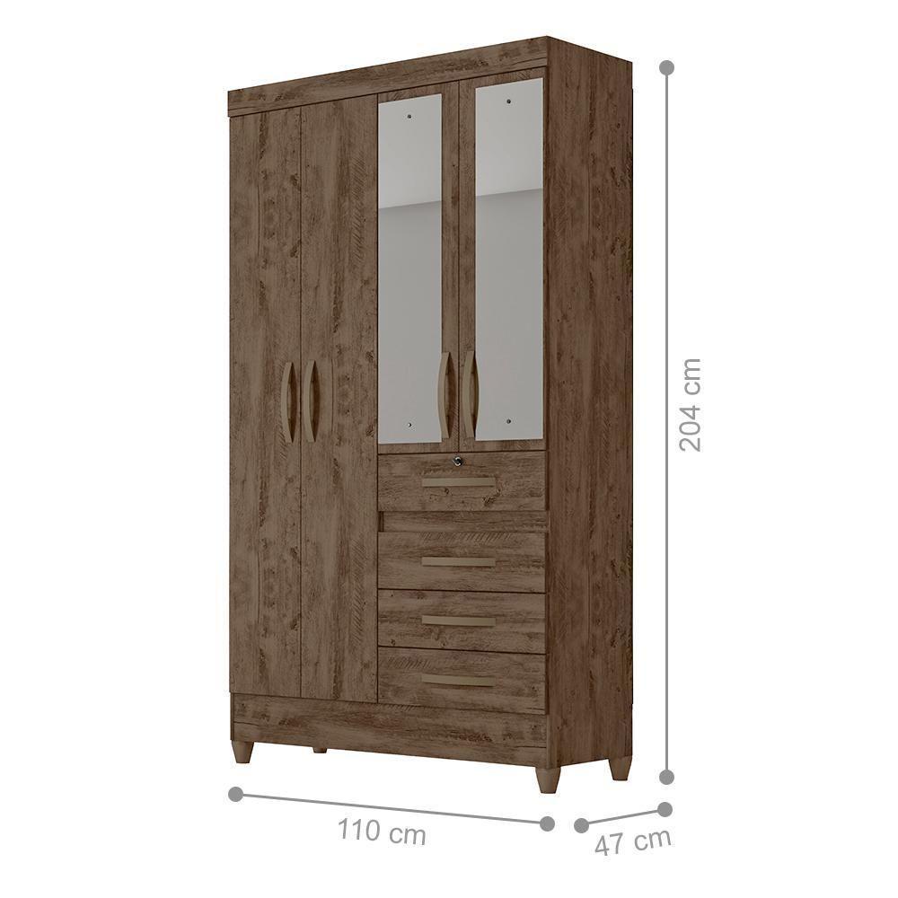Conjunto Guarda Roupa Com Espelho E Cômoda Seicheles Castanho Wood - 6