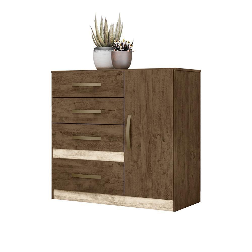 Conjunto Guarda Roupa Com Espelho E Cômoda Seicheles Castanho Wood - 7