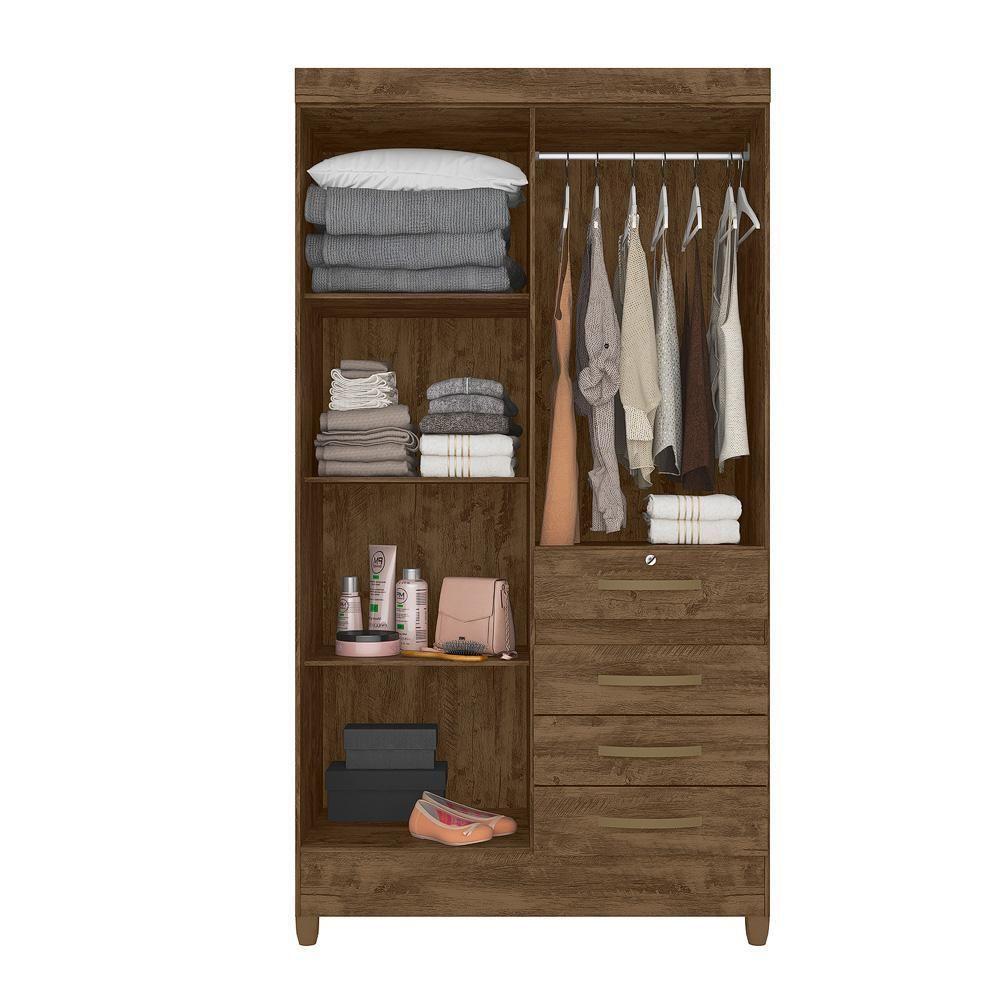 Conjunto Guarda Roupa Com Espelho E Cômoda Seicheles Castanho Wood - 8
