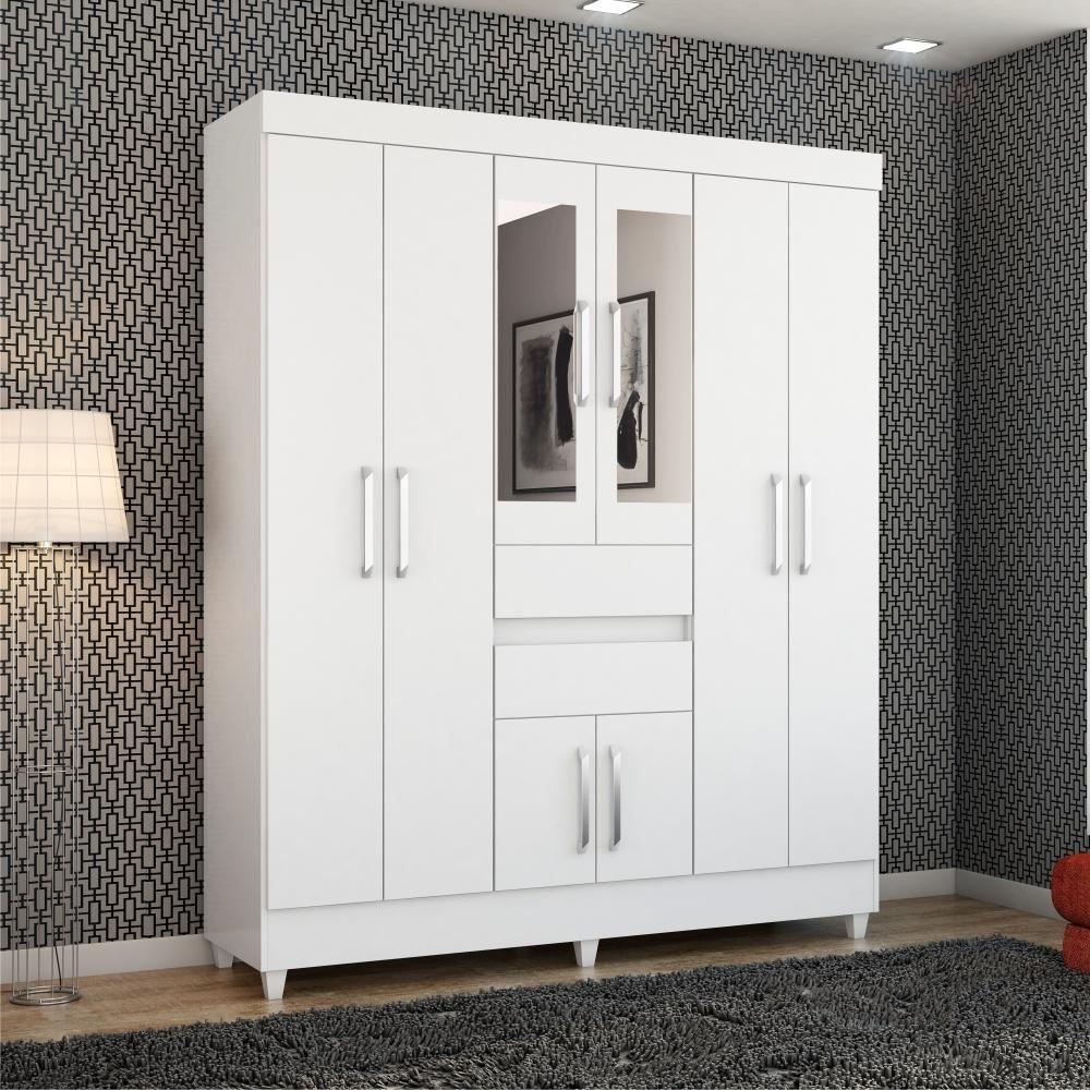 Roupeiro Casal 8 Portas Com Espelho Jena Branco - 1